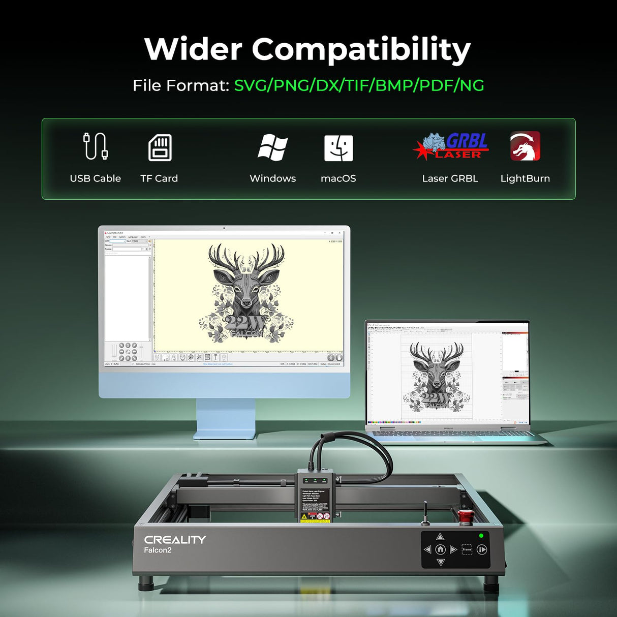 22W Laser Engraver 4-in-1 Rotary Roller Kit for Glass Tumbler Ring, Air Assit 120W Laser Cutter Laser Engraving Machine for Wood Metal Acrylic CNC CREALITY FALCON