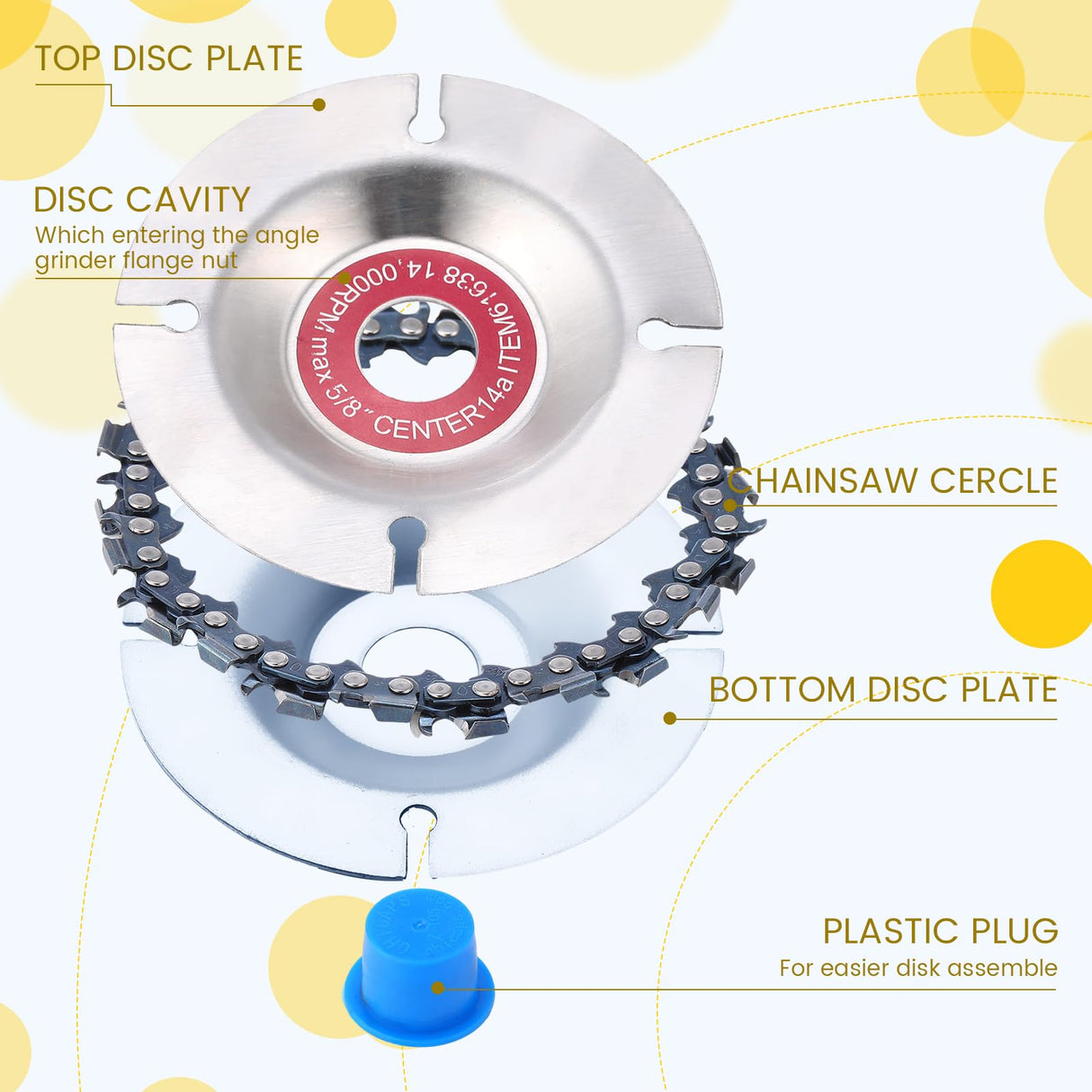 8 Pcs 5/8 Inch Wood Carving Chain Disc 4 Inch 22 Teeth Saw Blade Wood Carving Disc with Replacement Saw Chains for Chain Disc Grinding Replacement Honoson