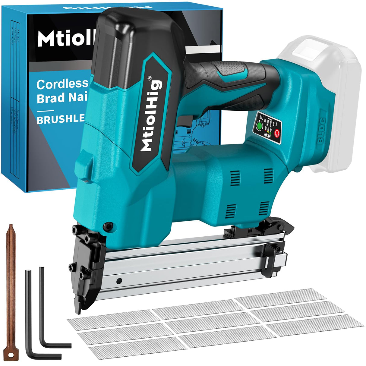 Cordless Brad Nailer for Makita 18V Lithium-Ion Battery, Powered Electric Nail Gun for Wood 18GA, Brushless Motor, 2 Mode, 18 Gauge 5/8 to 1-1/4 MtiolHig
