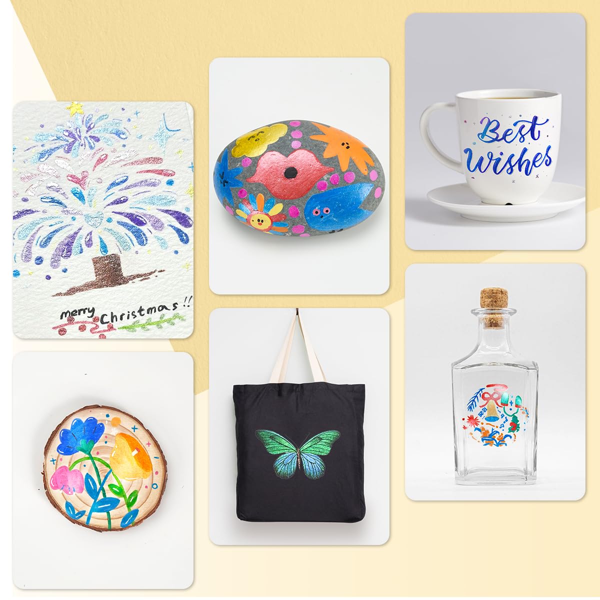 LIGHTWISH Glitter Markers 12 Colors,Sparkling Metallic Glitter Pens Water-Based Acrylic Paint Pens for Crafts Art Drawing Mug Glass Ceramic Wood LIGHTWISH