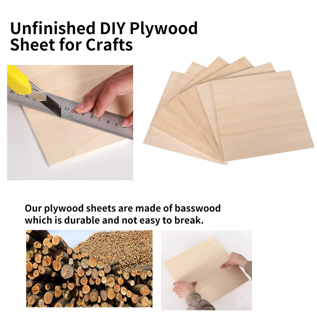12 Pack Basswood Sheets, 12 x 12 x 1/8 inch Plywood, 3 mm Thin Unfinished Wood Board for Crafts, Laser Cutting & Engraving, Wood Burning, CNC YSangift