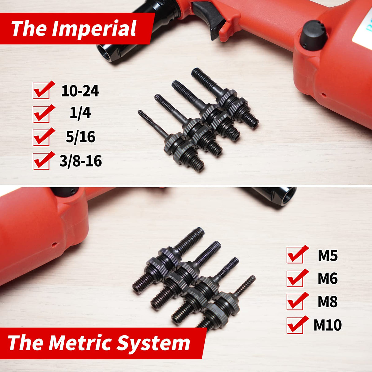 EROSHAK Industrial Hydraulic Pneumatic Riveter Automatic Air Rivet Nut Gun Tool Setting Kit Rivnut Riveting,with Metric & SAE Mandrels (8 Size) EROSHAK