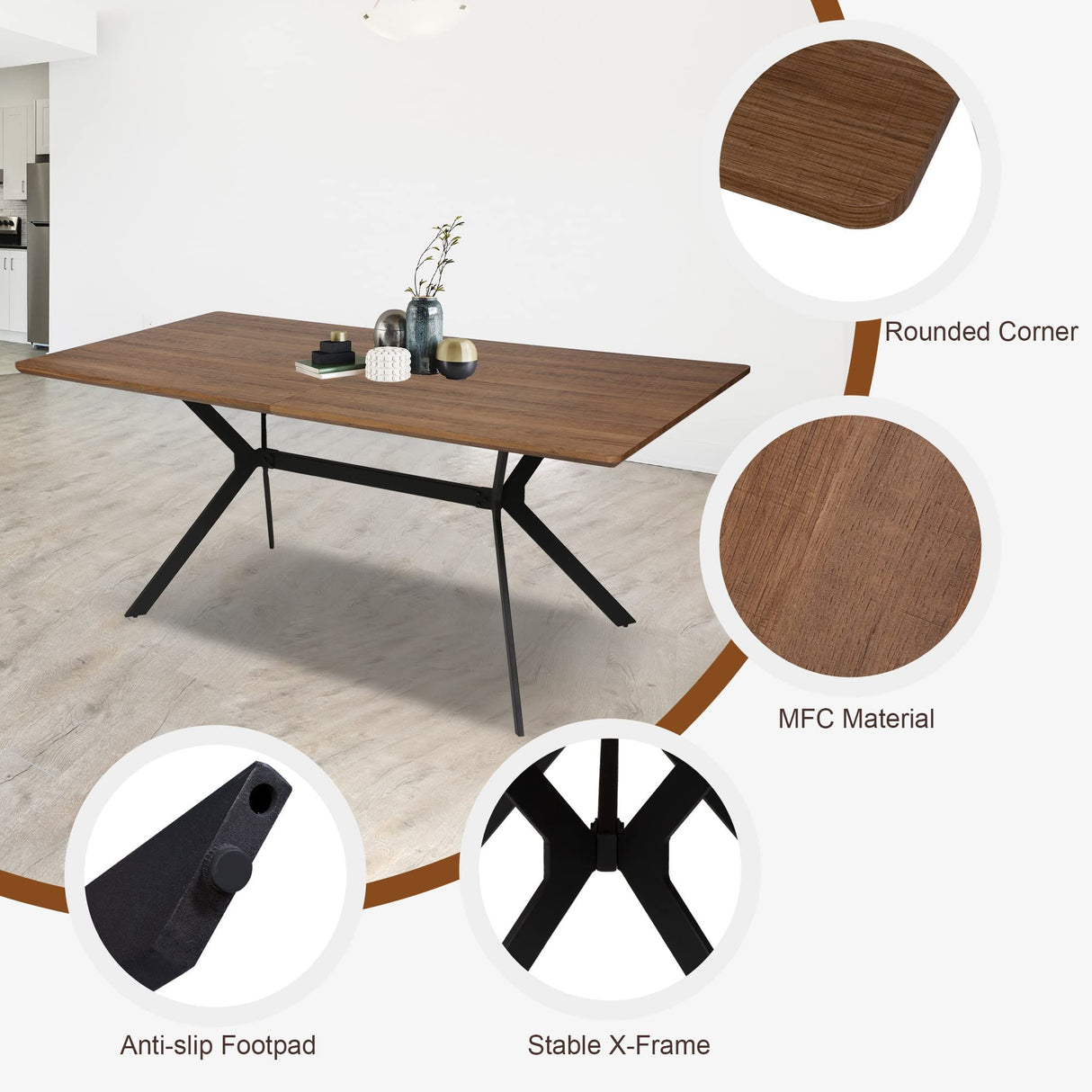 LUCKYERMORE 71"x35.5" Dining Table for 6-8 Mid-Century Modern Rectangle Wood Kitchen Table Farmhouse Dining Table for Dining Room Balcony Cafe Bar LUCKYERMORE