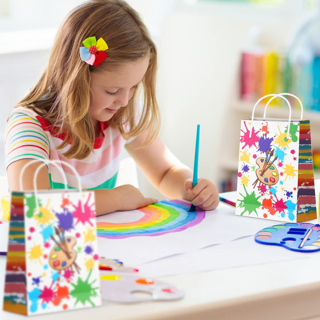 Art Party Bags Paint Art Party Treat Bags Sip and Paint Party Goodies Bags for Paint Splatter Party Art Party Decorations (Bright Style, 16 Pieces) Pajean