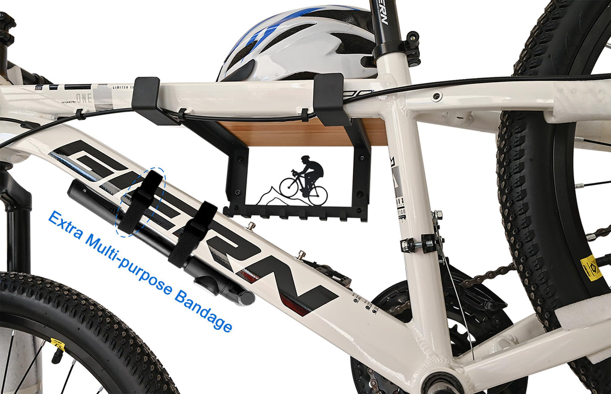 Bike Rack Wall Mount with Shelf and 8 Hooks Offer Horizontal Indoor Bike Storage for Sheds Garages. Wooden Bike Rack Bracket for Road, Mountain, wisnew