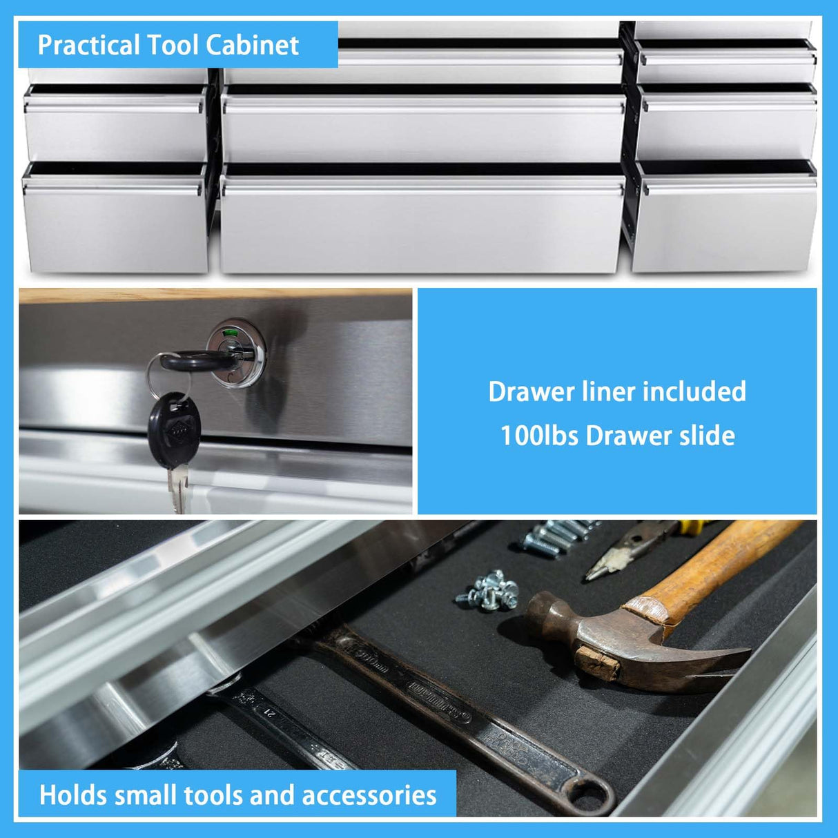 CHETTO C 72 in Tool Chest Tool Box Mobile 15 Drawers Storage Rolling Cabinet with Wheels Lock Key Locking System Drawer Liners for Garage Warehouse CHETTO C