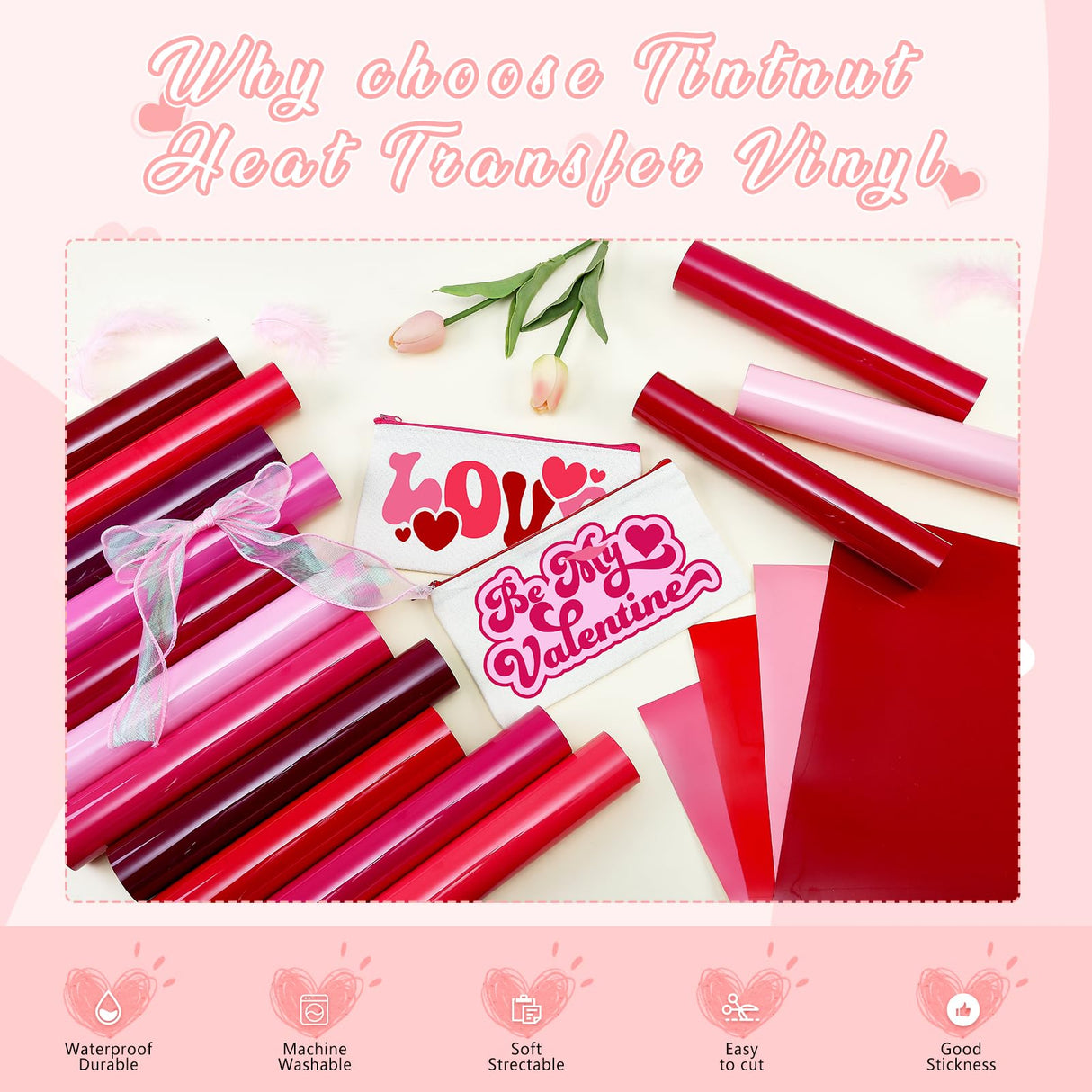 Tintnut Pink HTV Heat Transfer Vinyl - 18 Sheets 12 x 10inches Light Pink Heat Transfer Vinyl Rose Pink HTV Iron on Vinyl for T-Shirts Compatible Tintnut