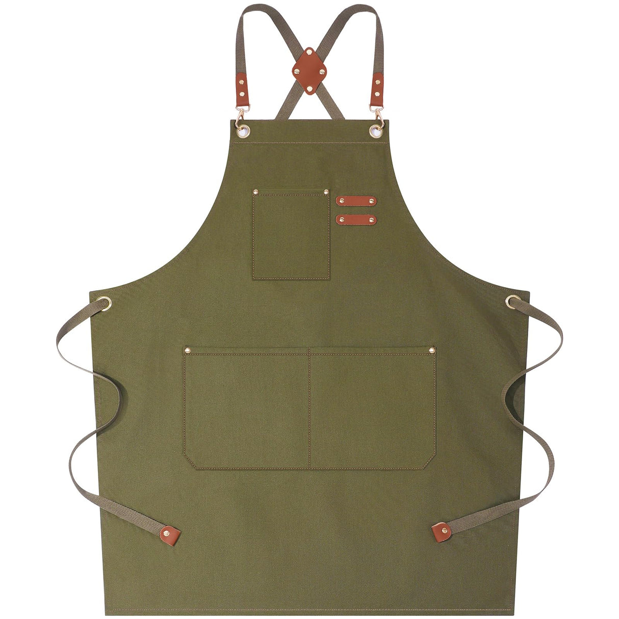AFUN Chef Aprons for Women Men with Large Pockets, Cotton Canvas Cross Back Water Repellent Work Apron, Size M to XXL (Greygreen) AFUN