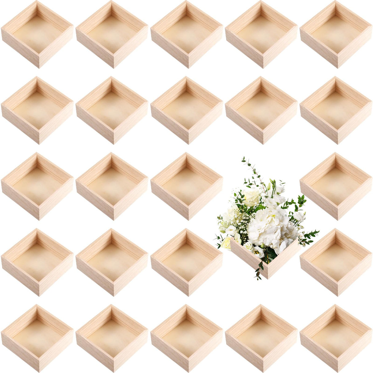 16 Pack Unfinished Wooden Box, 6 x 6 Inch Square Rustic Wooden Box Craft Storage Organizer Box for Storage, Art Collectibles, Home Decor, Desktop Yookeer