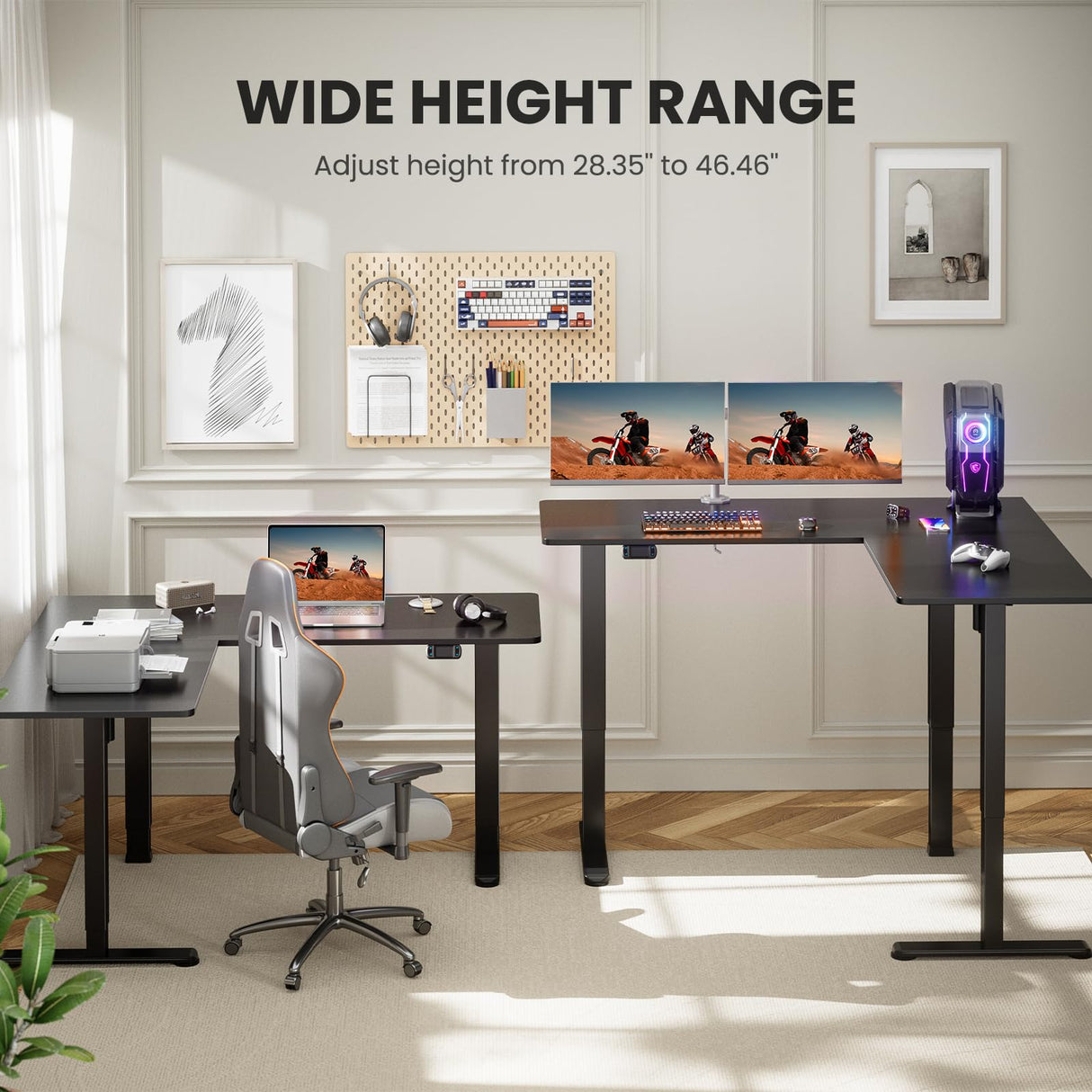 ErGear L-Shaped Electric Standing Desk, 63 inches Double Motor Height Adjustable Sit Stand up Corner Desk, Large Home Office Desk Computer ErGear