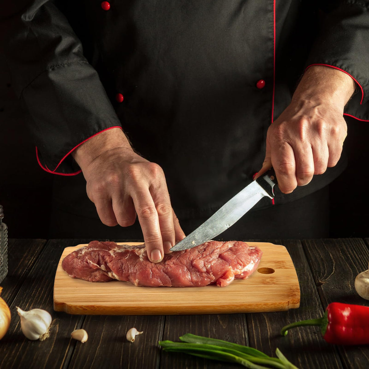 Nicunom 6 Pack Bamboo Cutting Board, Kitchen Cutting & Serving Board Set with Holder, Wood Chopping Board Charcuterie Boards for Laser Engraving Nicunom