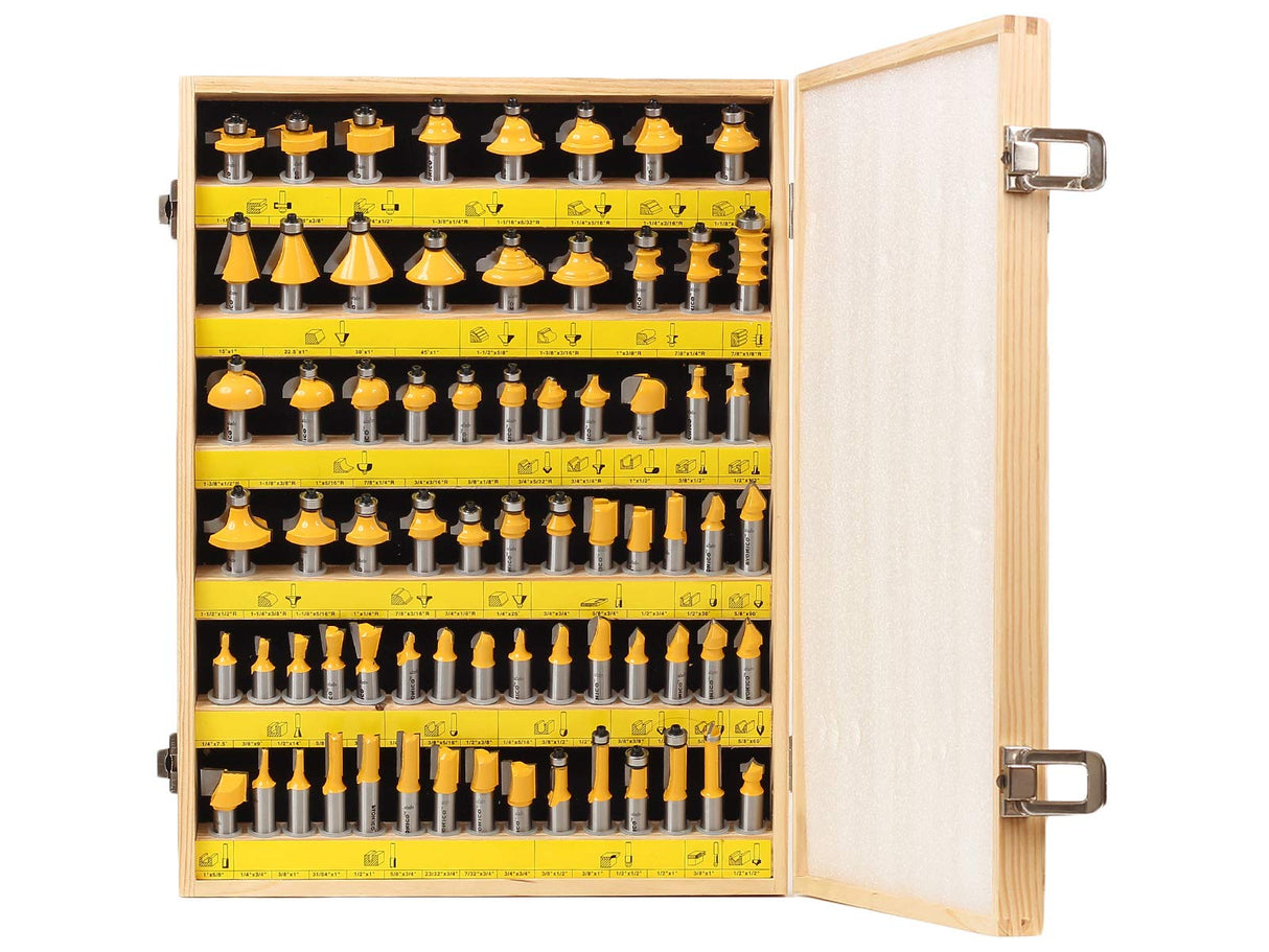 YONICO 70 Piece Set Router Bits 1/2 Shank- Tungsten Carbide Router Bit Set | Professional Wood Router Bits 17702 Yonico