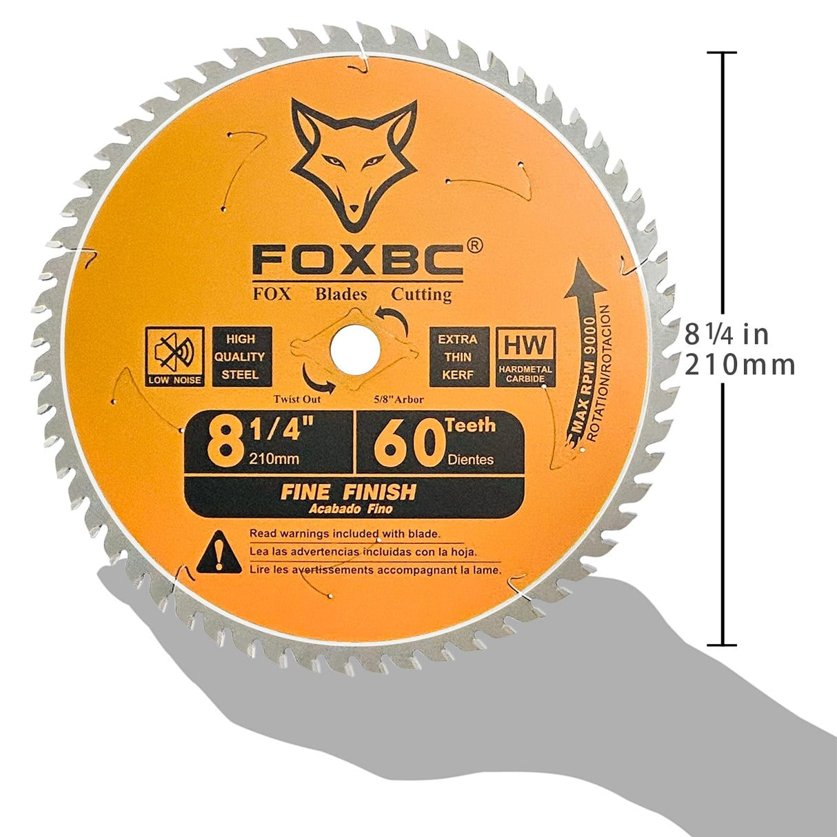 FOXBC 8-1/4 Inch Table Saw Blade 60 Tooth Fine Finish Wood Cutting with 5/8" Arbor, Diamond Knockout FOXBC