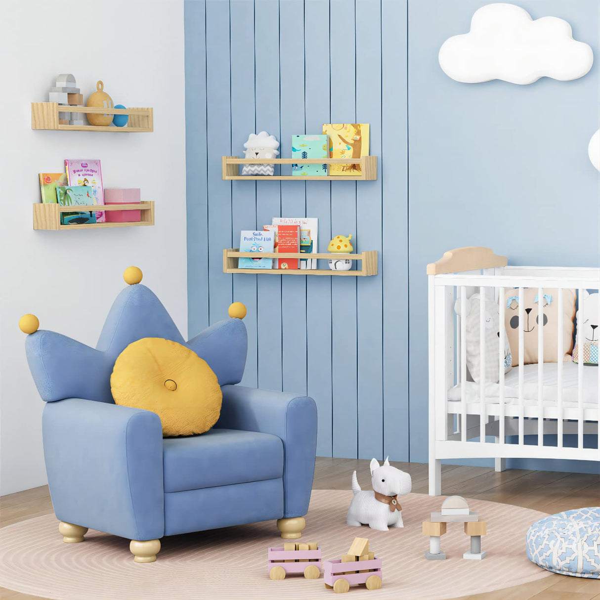 Forbena Floating Natural Wood Nursery Bookshelves - Set of 4, 24 Inch Wall-Mounted Bookcases for Kids' Rooms Forbena