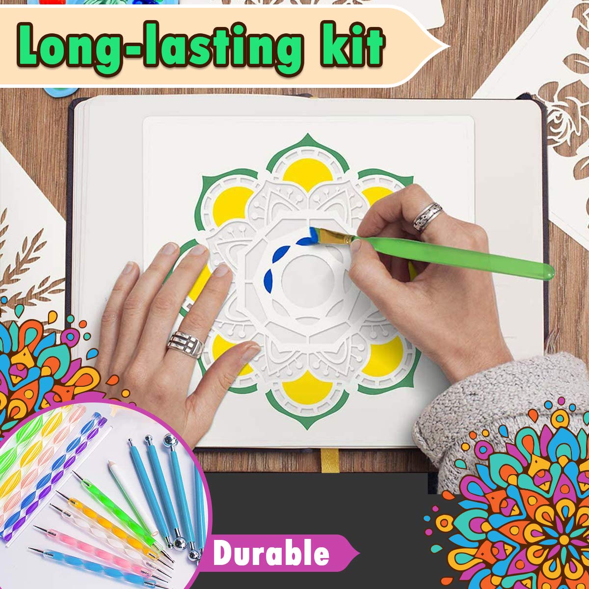 Insnug Mandala Dotting Tools Painting Kit - Rock Dot Paint Stencils Tool Set Art Craft Supplies Kits Tray Brush Zipper Pen for Nail Stone Mandala Insnug