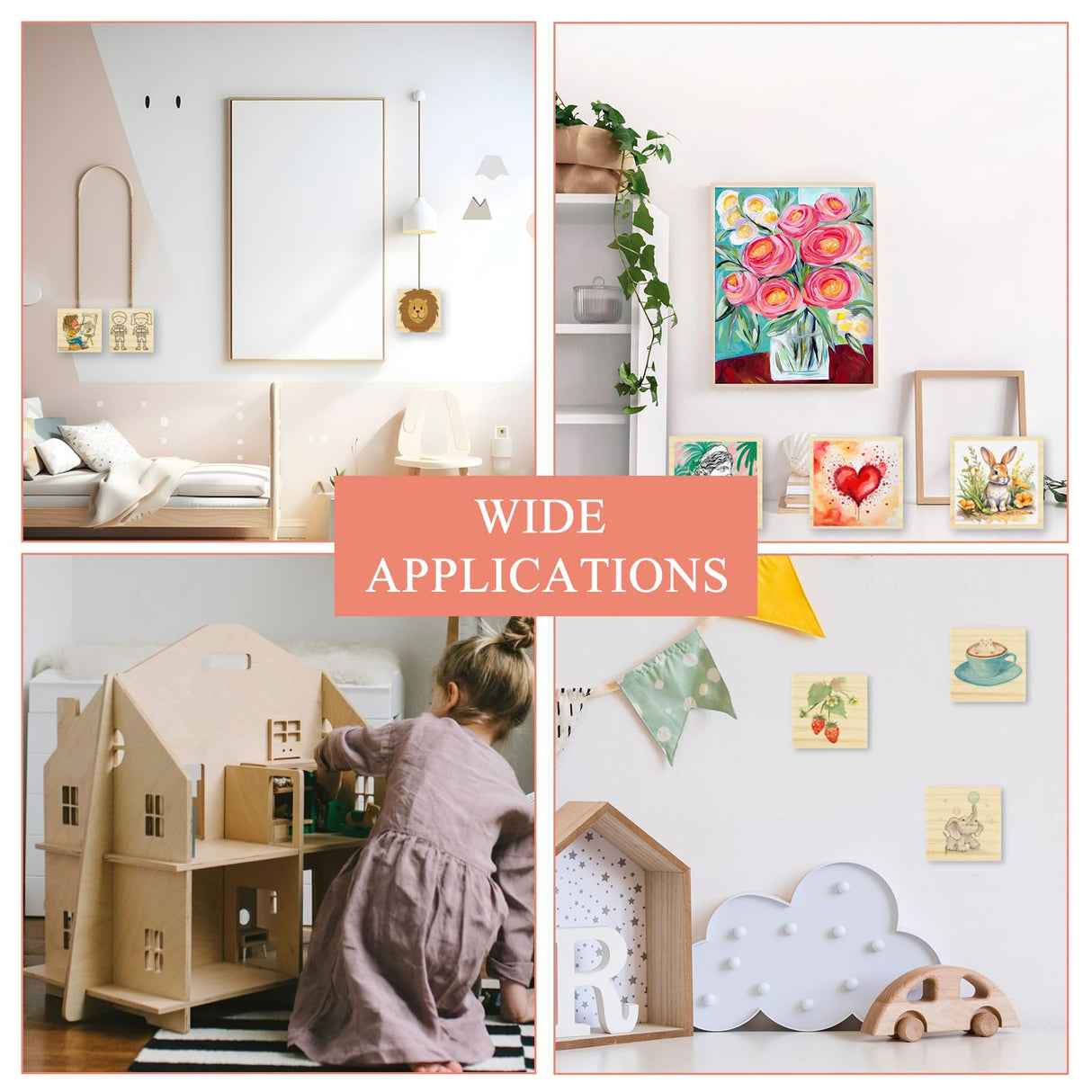 WOPPLXY 100 Pcs 2 X 2 Inch Wooden Squares for Crafts, 0.27 Inch Thick Natural Blank Square Blocks, Unfinished Wood Blocks, Blank Wood Wooden Tiles WOPPLXY