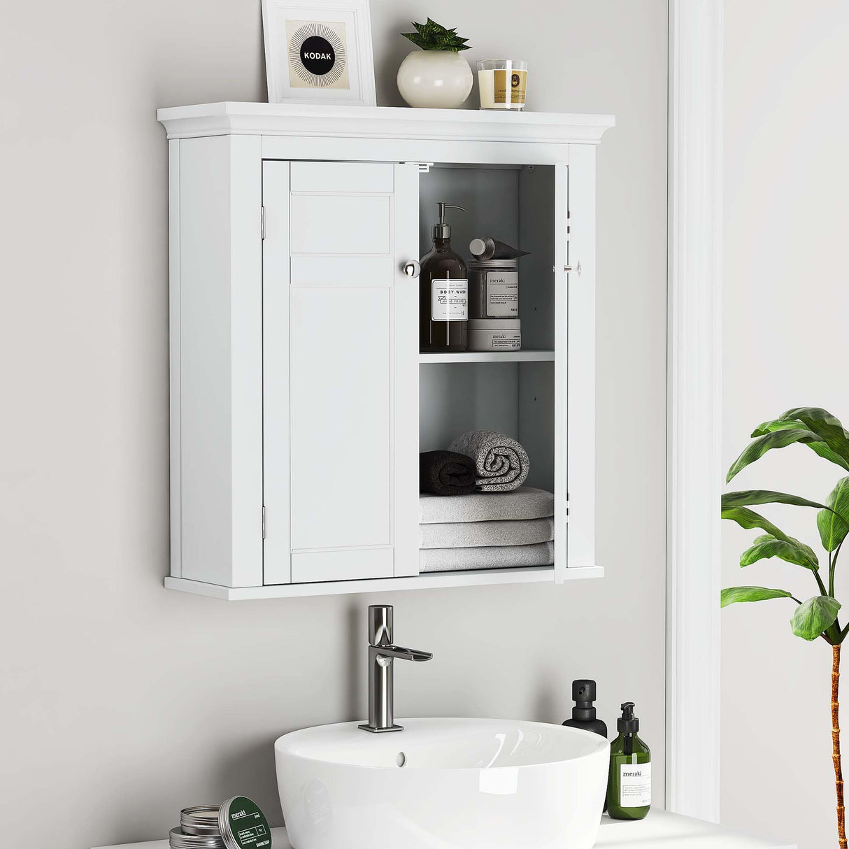 Spirich White Wall-Mounted Bathroom Cabinet with Adjustable Shelves and Doors Spirich