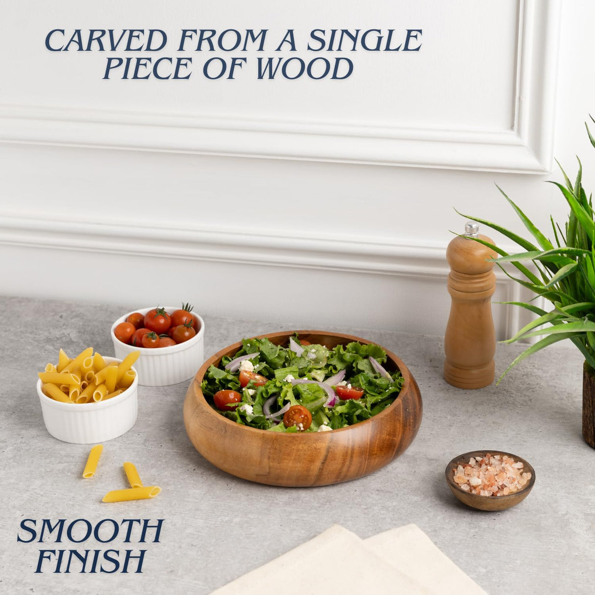 LAVAUX DESIGNS Acacia wooden salad bowls set of 2, large individual bowls 8 x 2 inches (25 oz) with Food safe wood coating | Jointless plates type LAVAUX DESIGNS