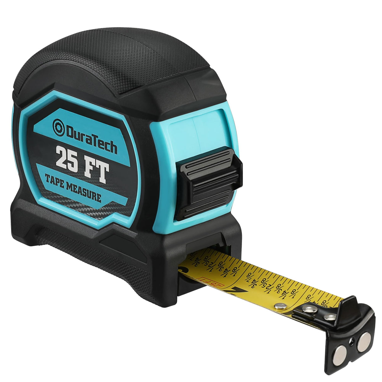 DURATECH Magnetic Tape Measure 25FT with Fractions 1/8, Retractable Measuring Tape, Easy to Read Both Side Measurement Tape, Magnetic Hook and Shock DURATECH