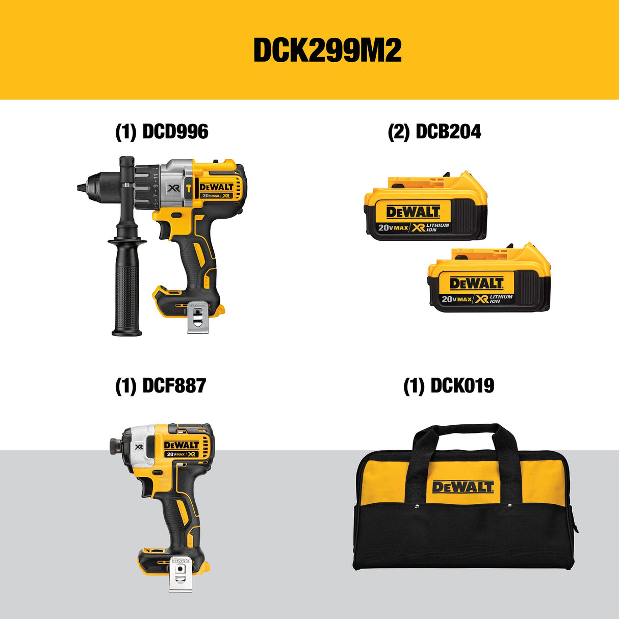 DEWALT 20V MAX Hammer Drill and Impact Driver, Cordless Power Tool Combo Kit with 2 Batteries and Charger (DCK299M2) DEWALT