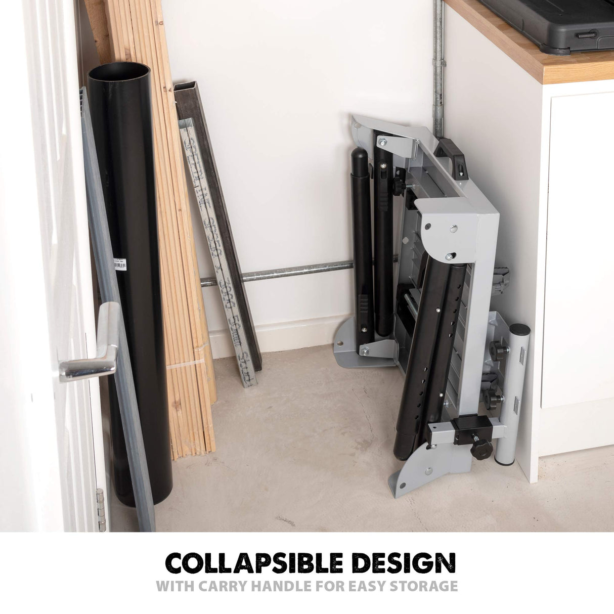 Evolution Power Tools 005-0002 Chop Saw Stand with Universal Fitting, Height Adjustable, 3M Extendable Arms & Supports Upto 225KG,Black/ Silver Evolution