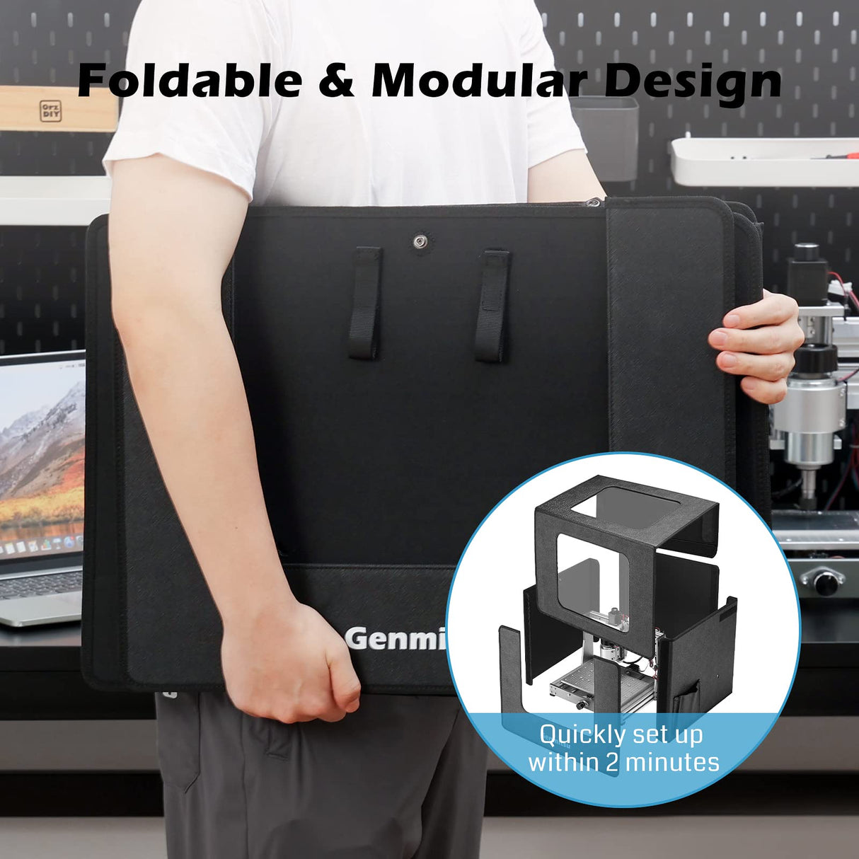 Genmitsu KABA Fold CNC Enclosure for CNC Router Machine- Noise Reduction, Dustproof, Foldable, with Side Toolbar, Compatible with Genmitsu 3020-PRO Genmitsu