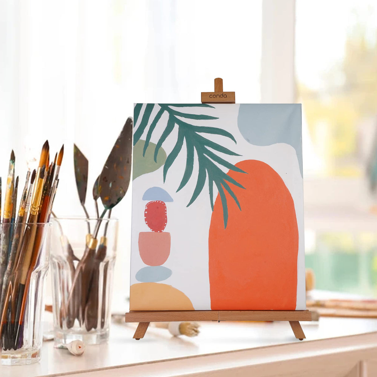 CONDA 31-1/2 inch A-Frame Easel, Adjustable Beechwood Tripod Display Stand, Holds Up to 27" Canvas, Portable Table Desktop Painting Picture Holder conda