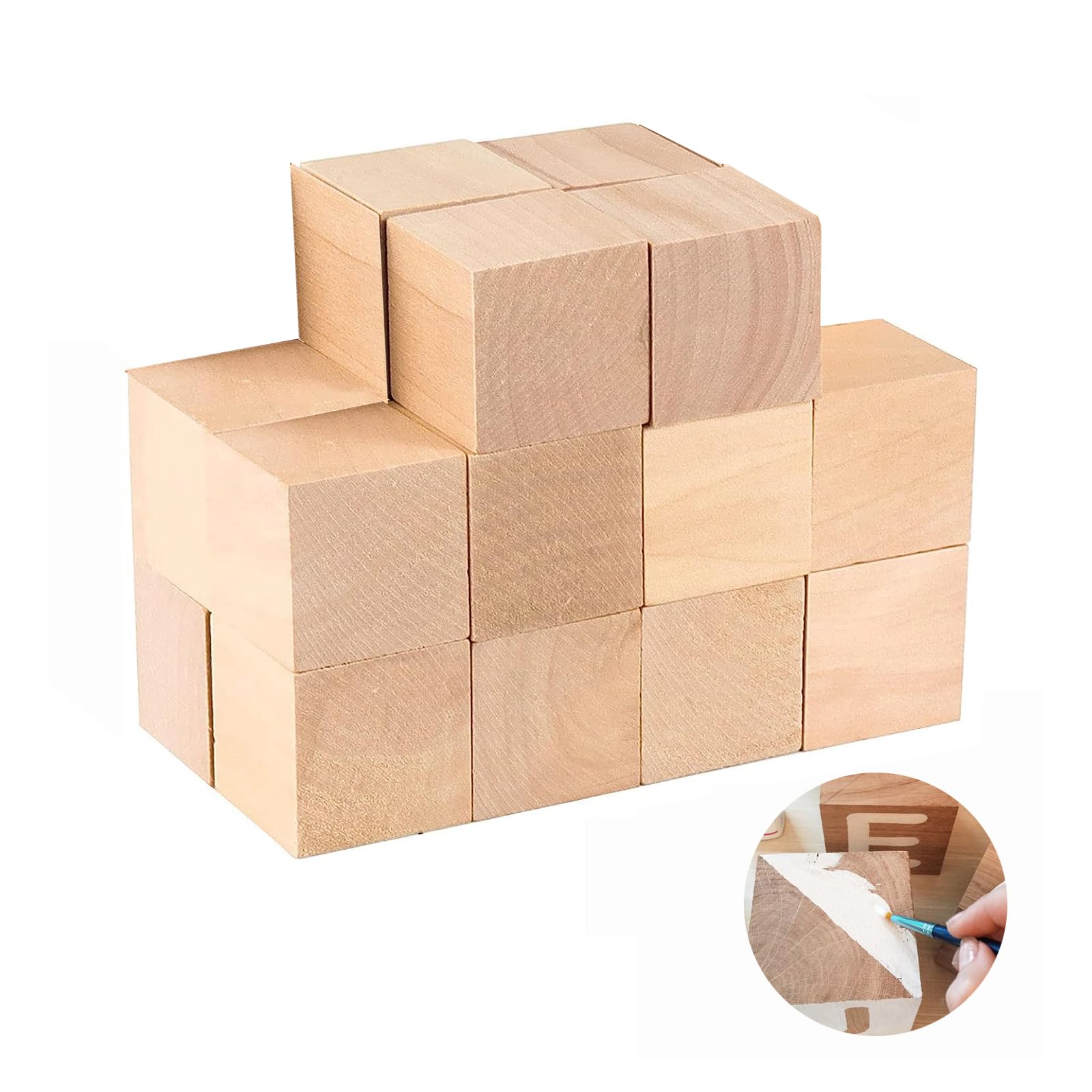 Blank Wood Blocks for Crafting, 2 inch 10PCS Unfinished Large Wooden Blocks  for Crafts and Decor, Natural Solid Wooden Squares Wood Cubes for Baby