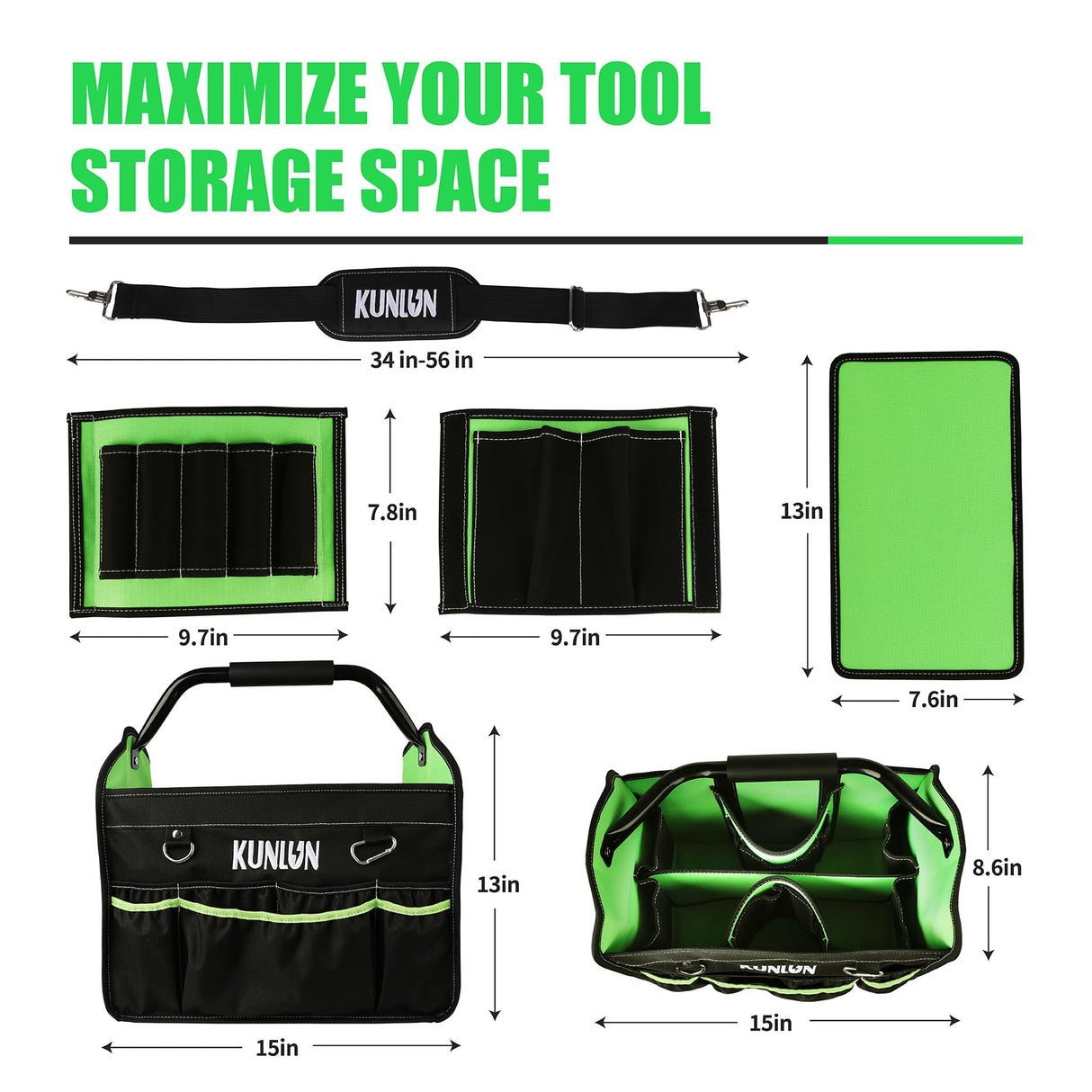 KUNLUN 17-Inch Open Top Tool Bag, Electrician Tool Bag, Tool Tote Bag Organizer for Easy Tool Access, 33 Pockets Foldable Tool Carrier with Rotating KUNLUN