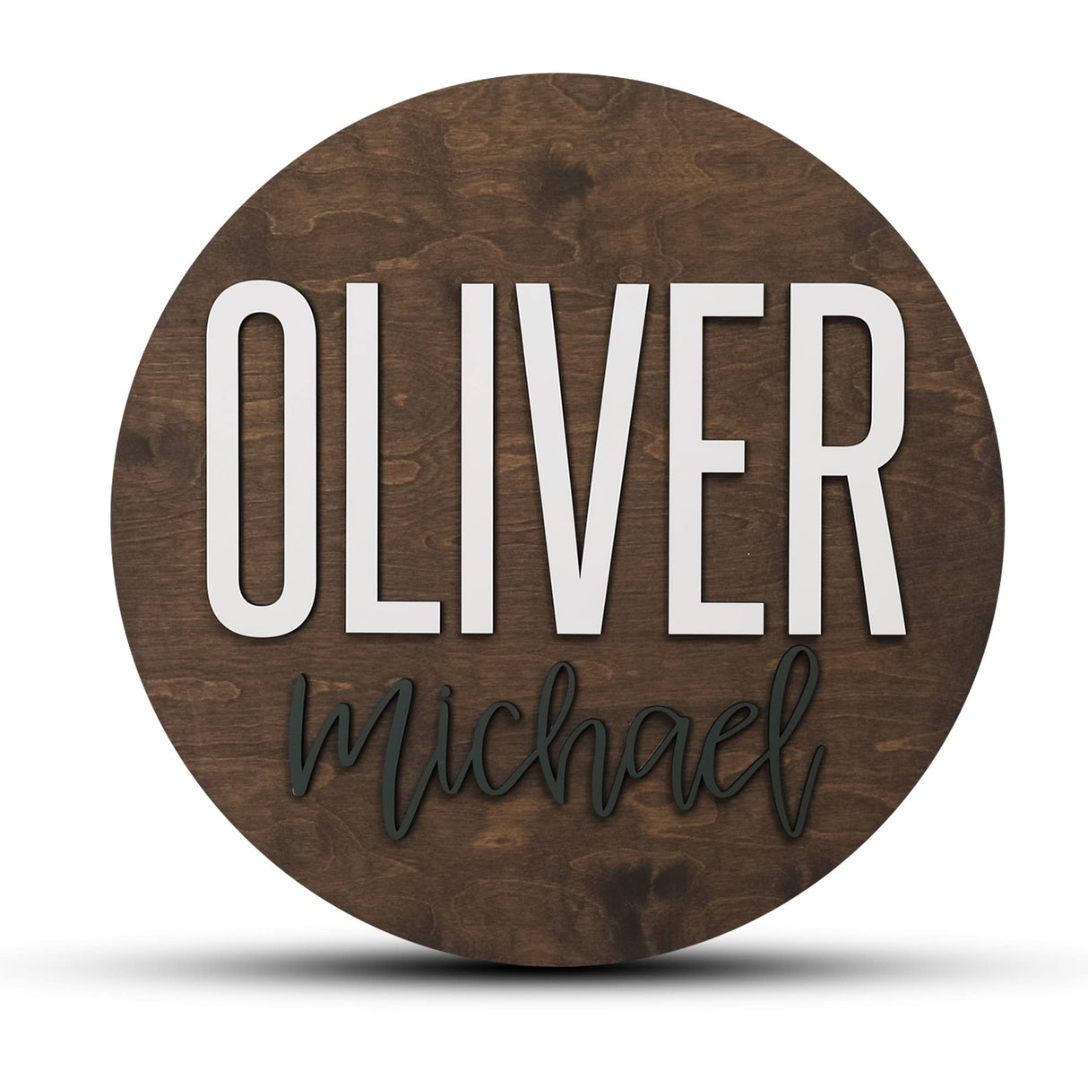 Custom Round Nursery Name Sign, Personalized Wooden Wall Plaque, 12" 18" 24", 30" 3D Wall Art for Children & Kids Rooms, Baby Shower, Hickory Hollow Hickory Hollow Designs