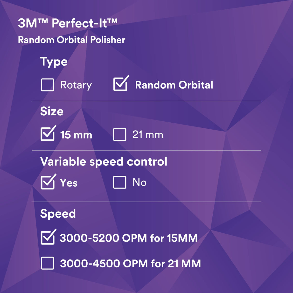 3M Perfect-It Random Orbital Polisher, 34100, 15mm, 120V/60Hz, Variable Speed Control for Automotive Refinishing, Refining, Polishing 3M