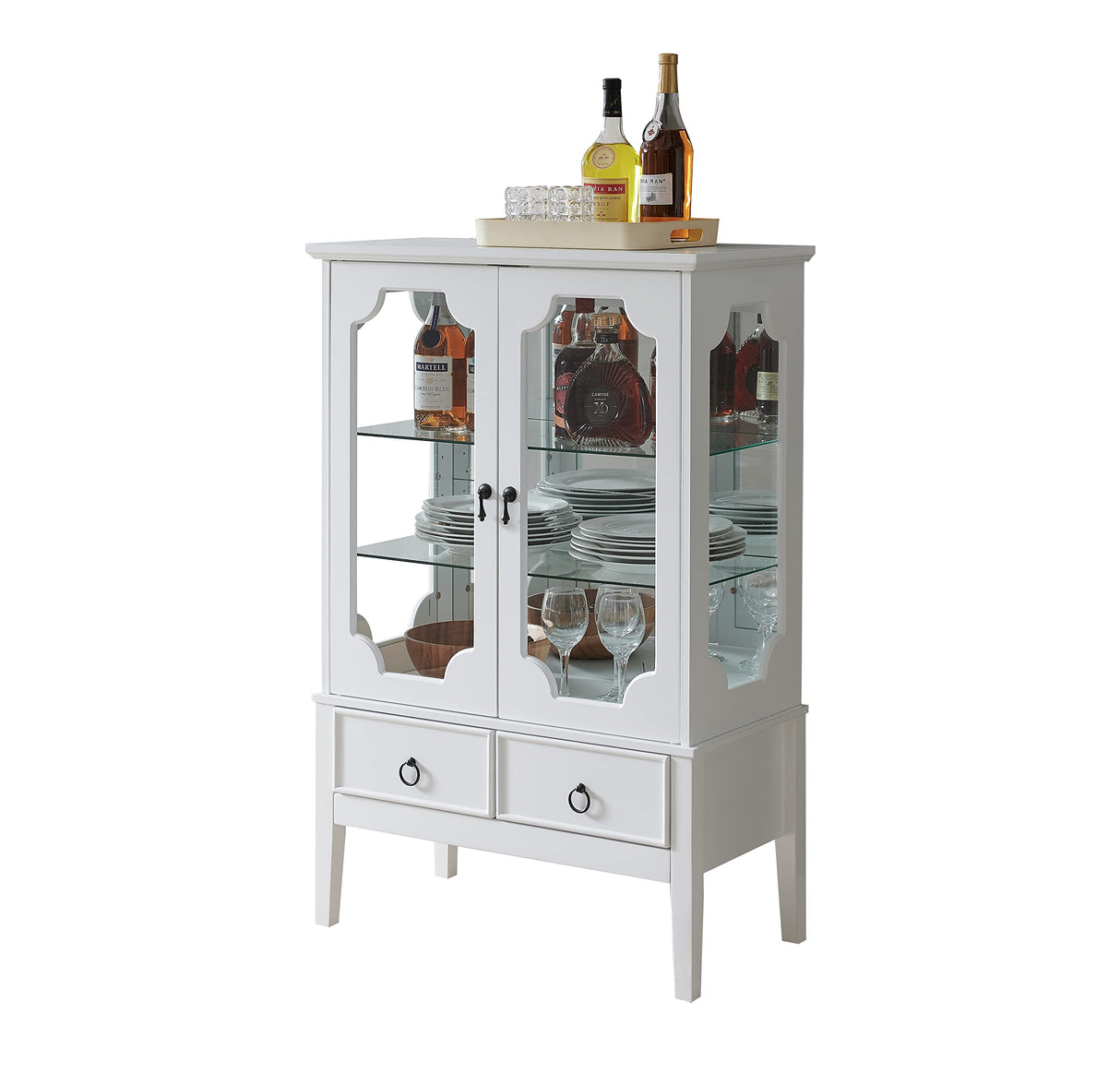 Kings Brand Furniture - Versailles Curio Display Storage Accent Cabinet with Glass Shelves (White) Kings Brand Furniture