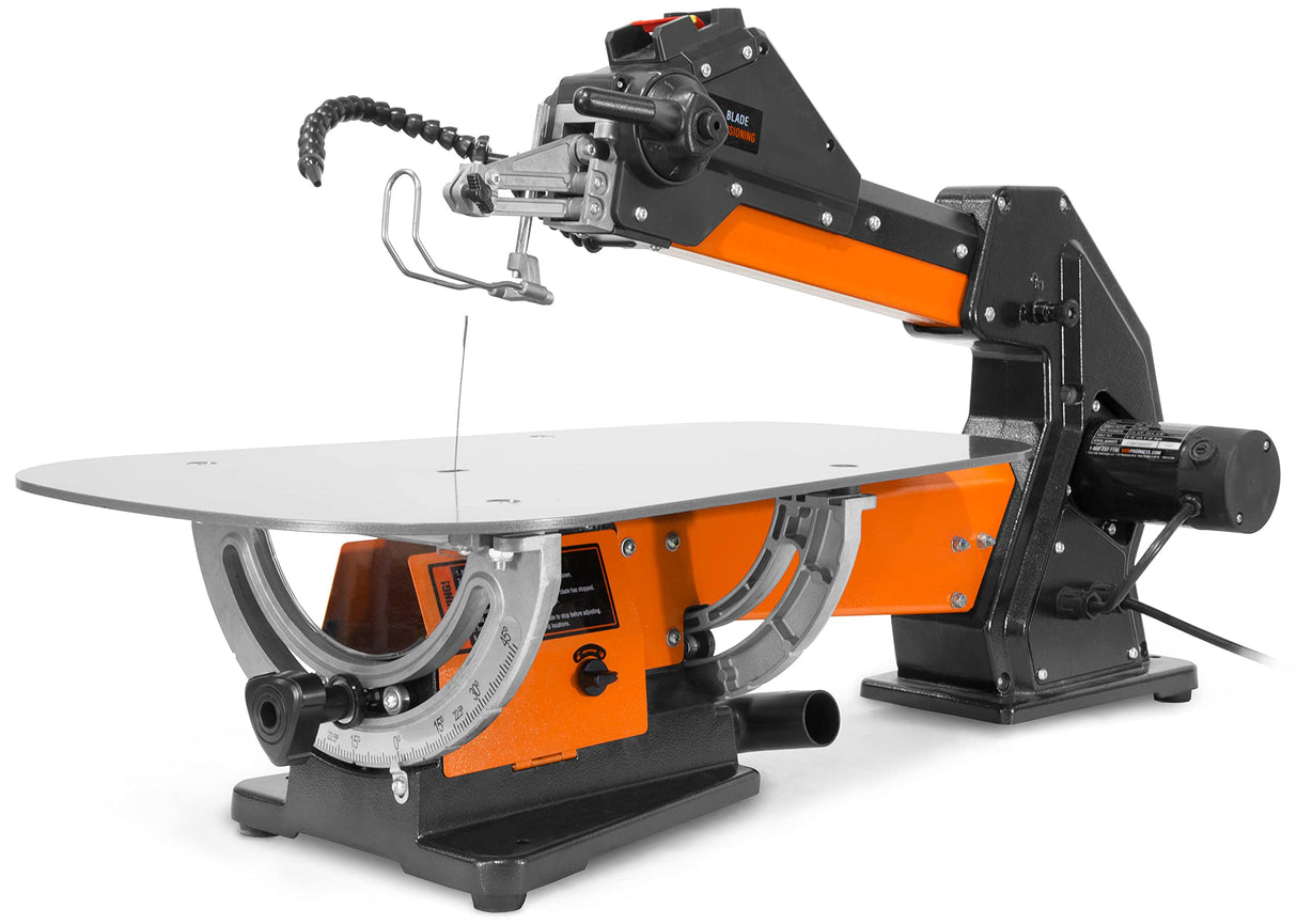 WEN LL2156 21-Inch 1.6-Amp Variable Speed Parallel Arm Scroll Saw with Extra-Large Dual-Bevel Steel Table, Black Orange WEN