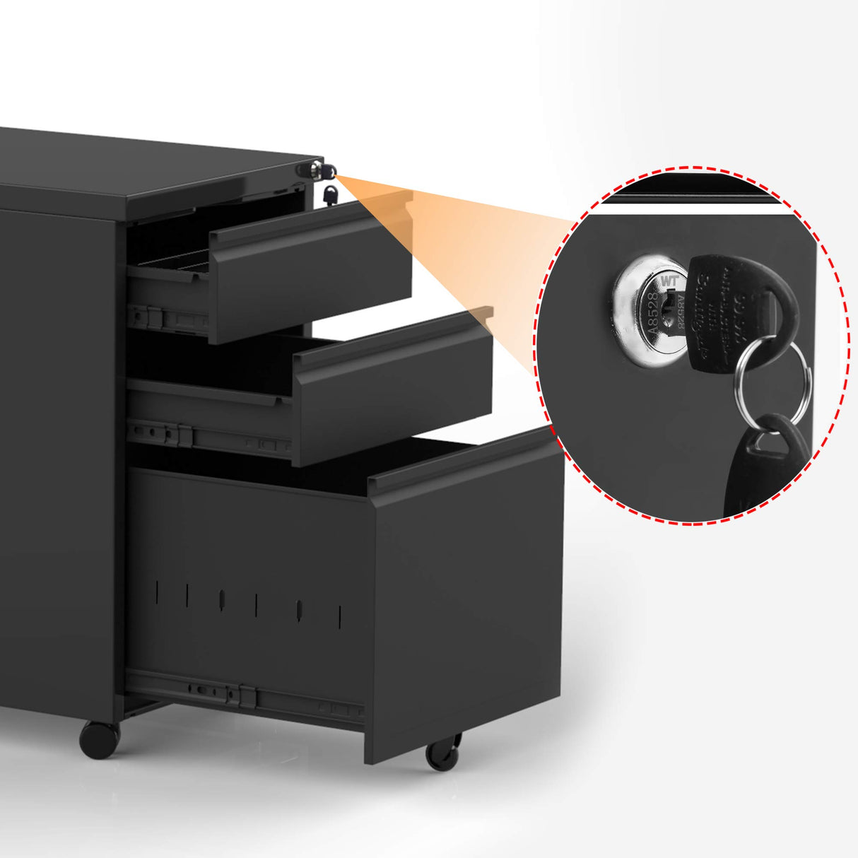 SUXXAN 3 Drawer Mobile File Cabinet with Lock, Under Desk Metal Filing Cabinet for Office,Home,Vertical Cabinet Legal/Letter Size, Fully Assembled SUXXAN