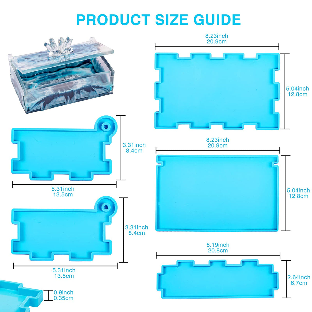 Resin Rectangle Box Mold, Epoxy Resin Silicone Large Storage Container with Lid Set Mould for Casting, Perfect for Dominoes Coffee Pod Jewelry Napkin IKEPAHOK