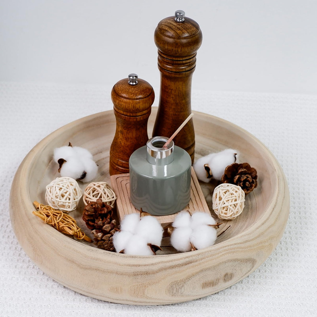 SAMGUYUE Wooden Bowls Round Decorative Paulownia Wood Centerpiece Bowls for Home Decor Natural Fruit Bowl for Coffee Table Key Tray for Entryway Moss SAMGUYUE