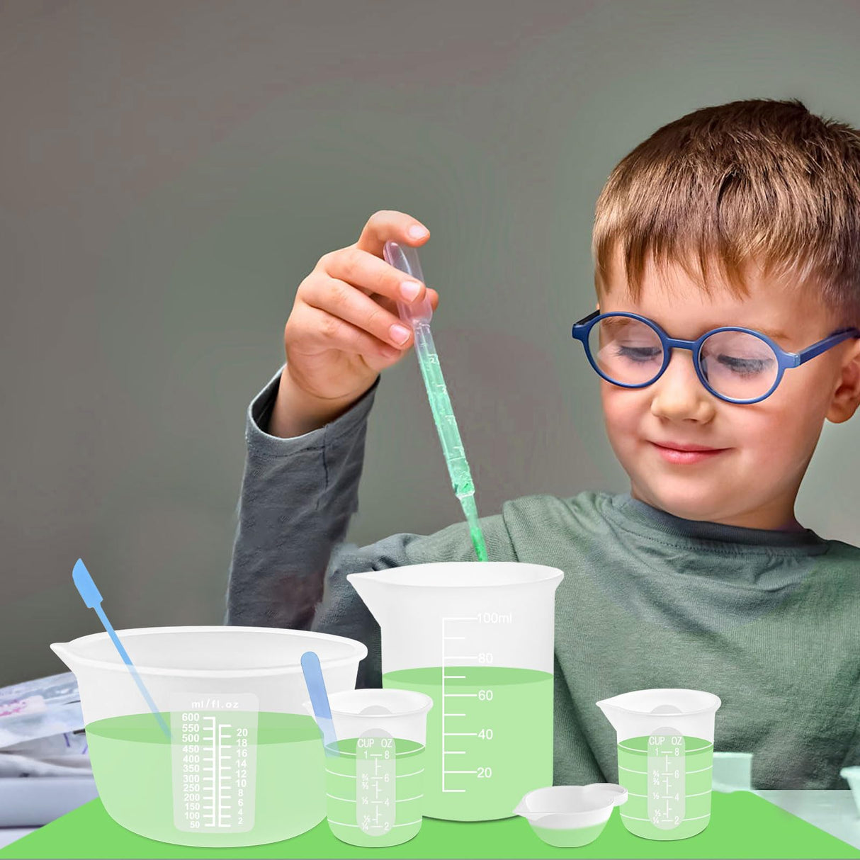 Silicone Measuring Cups Kit for Resin, Epoxy Supplies Set with 600ml, 250ml & 100ml Silicone Cups, Reusable Resin Supplies Cups with Silicone Mat, Sjubaopen