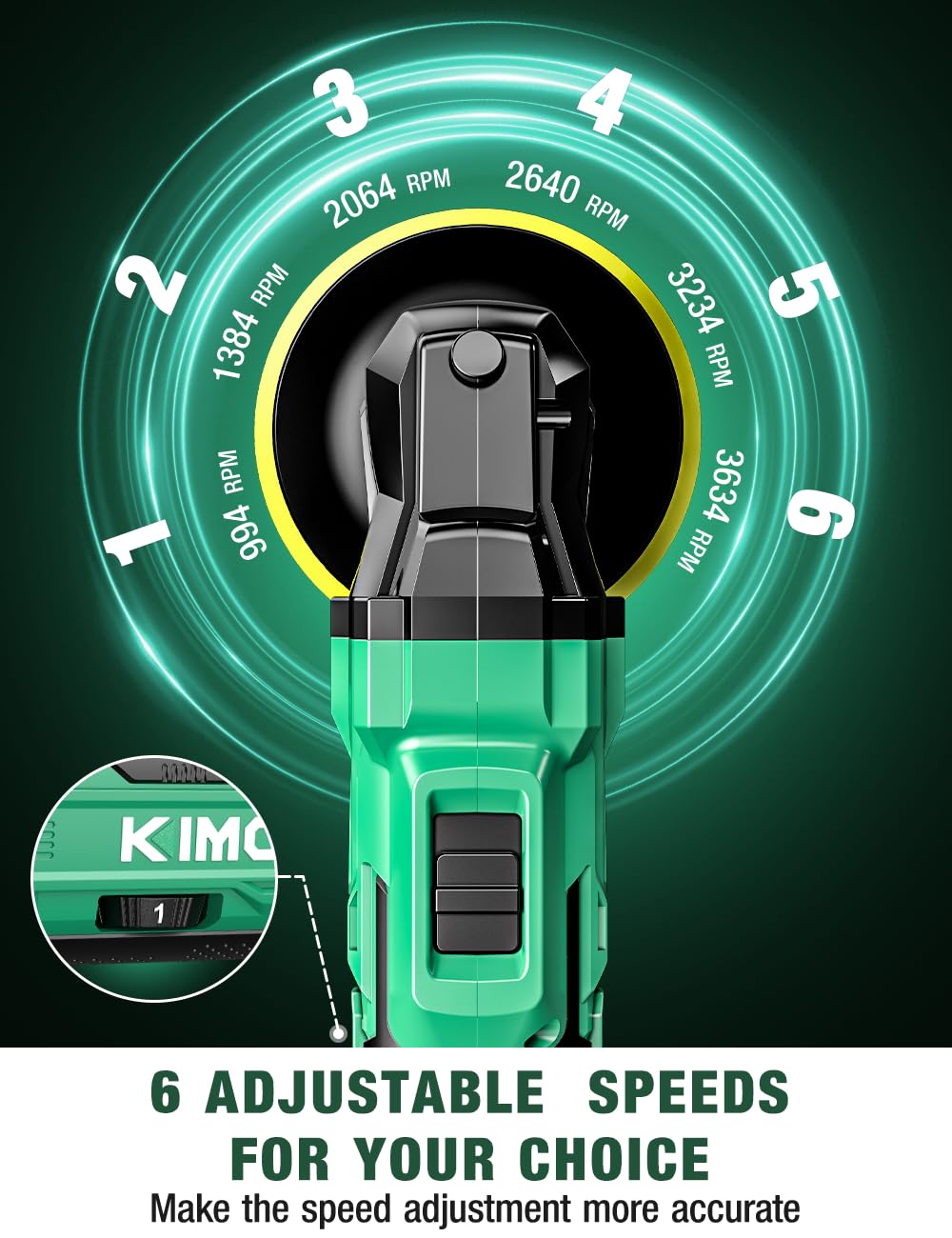 KIMO 20V Cordless Buffer Polisher Kit, 24 Accessories, 2 X 2000mAh Batteries, Car Polisher w/ 6 Variable Speed Up to 3634RPM, Cordless Polisher for K I M O.