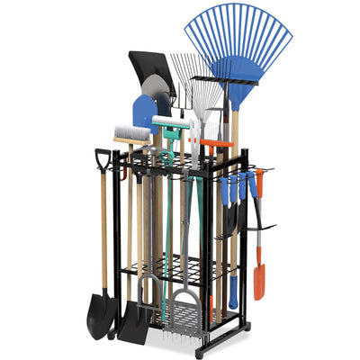 Sttoraboks Garden Tool Organizer with Storage Hooks, Yard Tool Tower Rack for Garage Organization and Storage, Up to 50 Tools, Heavy Duty Steel