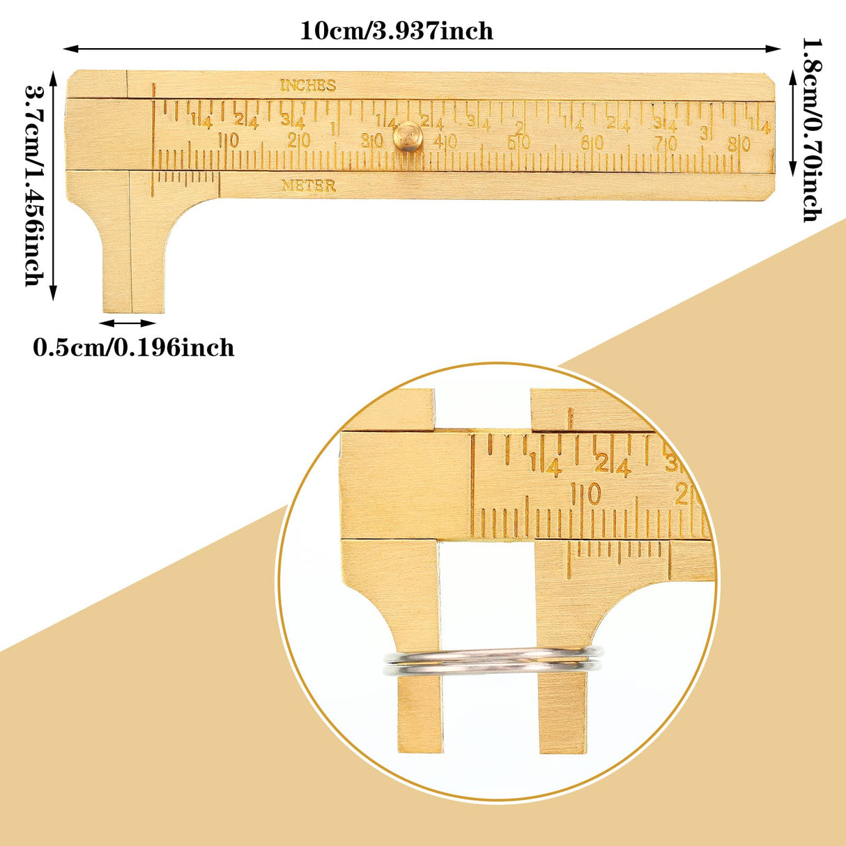 Konohan 2 Pcs Brass Vernier Caliper Pocket Caliper Handy Caliper Measuring Mini Tool Double Scale Sliding Gauge Metal Pocket Ruler for Bead Wire Konohan