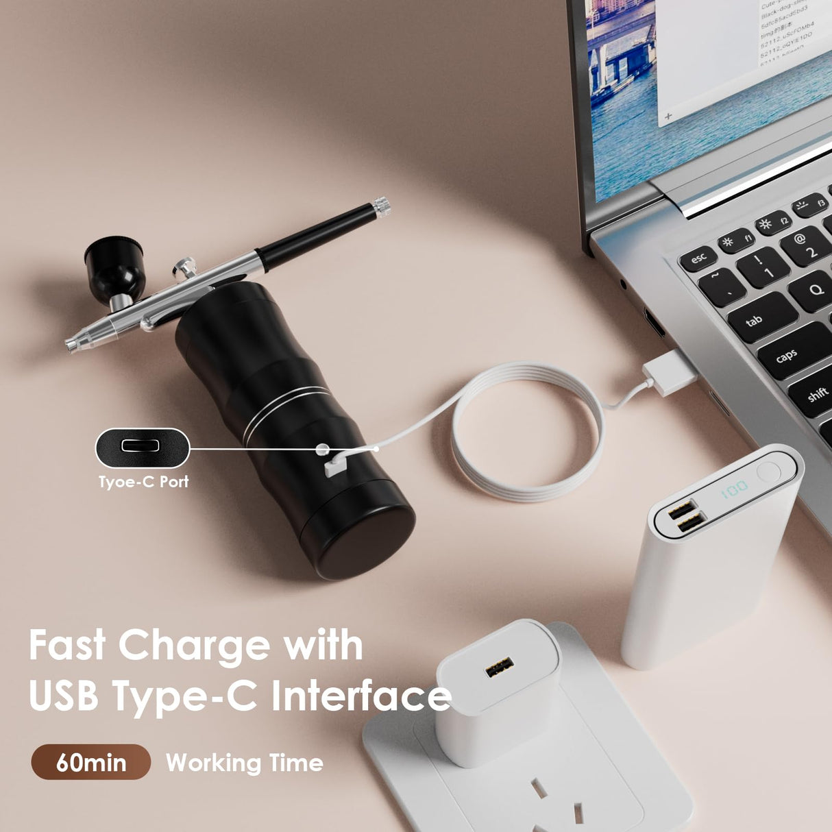 Rhinowisdom Airbrush Kit with Compressor, Air Brush Gun Rechargeable 48PSI High Pressure Air Brushes with 0.3mm Nozzle and Cleaning Brush Set for rhinowisdom