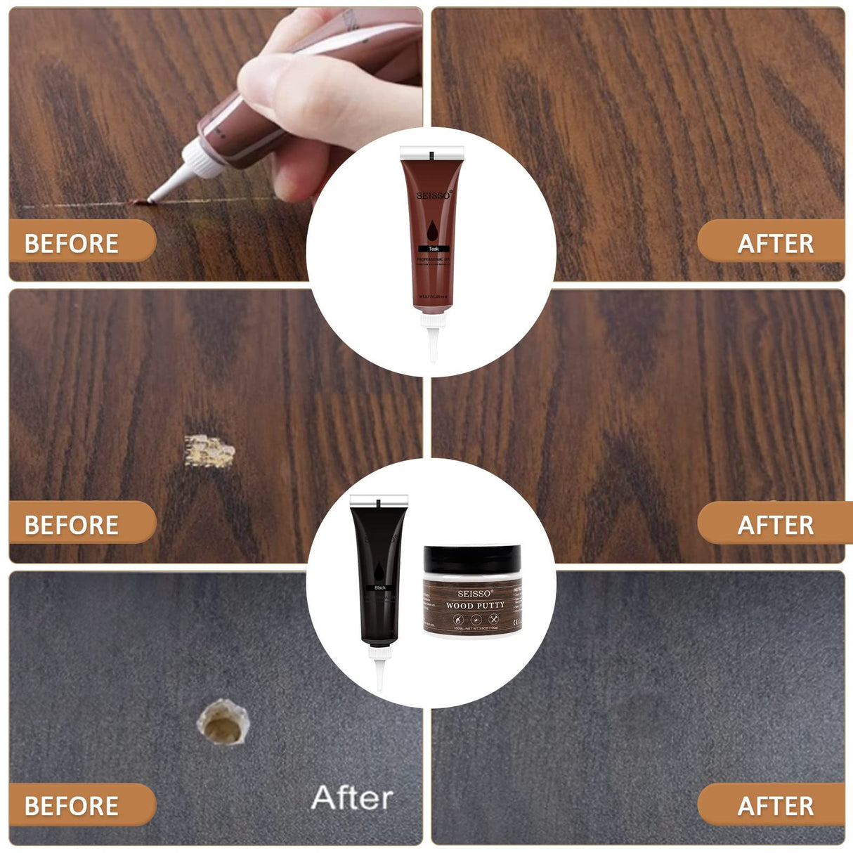 DEWEL Wood Furniture Repair Kit, 31 Pcs Scratch Repair Wood Filler, Wax Sticks with Wood Putty for Wood Floors, Scratches, Cracks, Hole, Laminate, DEWEL