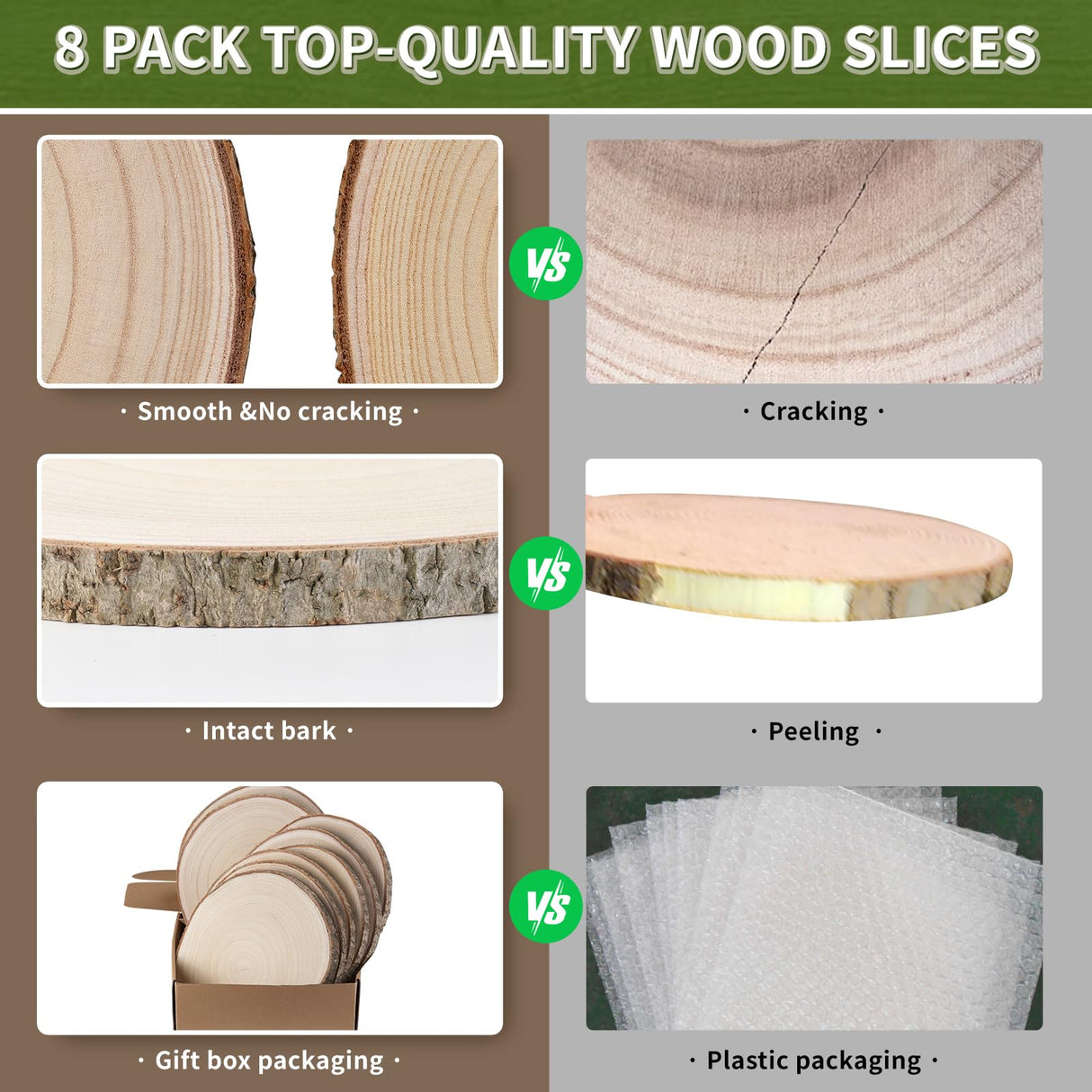 Wood Slices 8 Pack 9-10 Inch Large Wood Rounds Unfinished Wood Slices for Centerpieces, Wood Ornaments,Wood Chargers,Wood Slices forTables BeNiNat