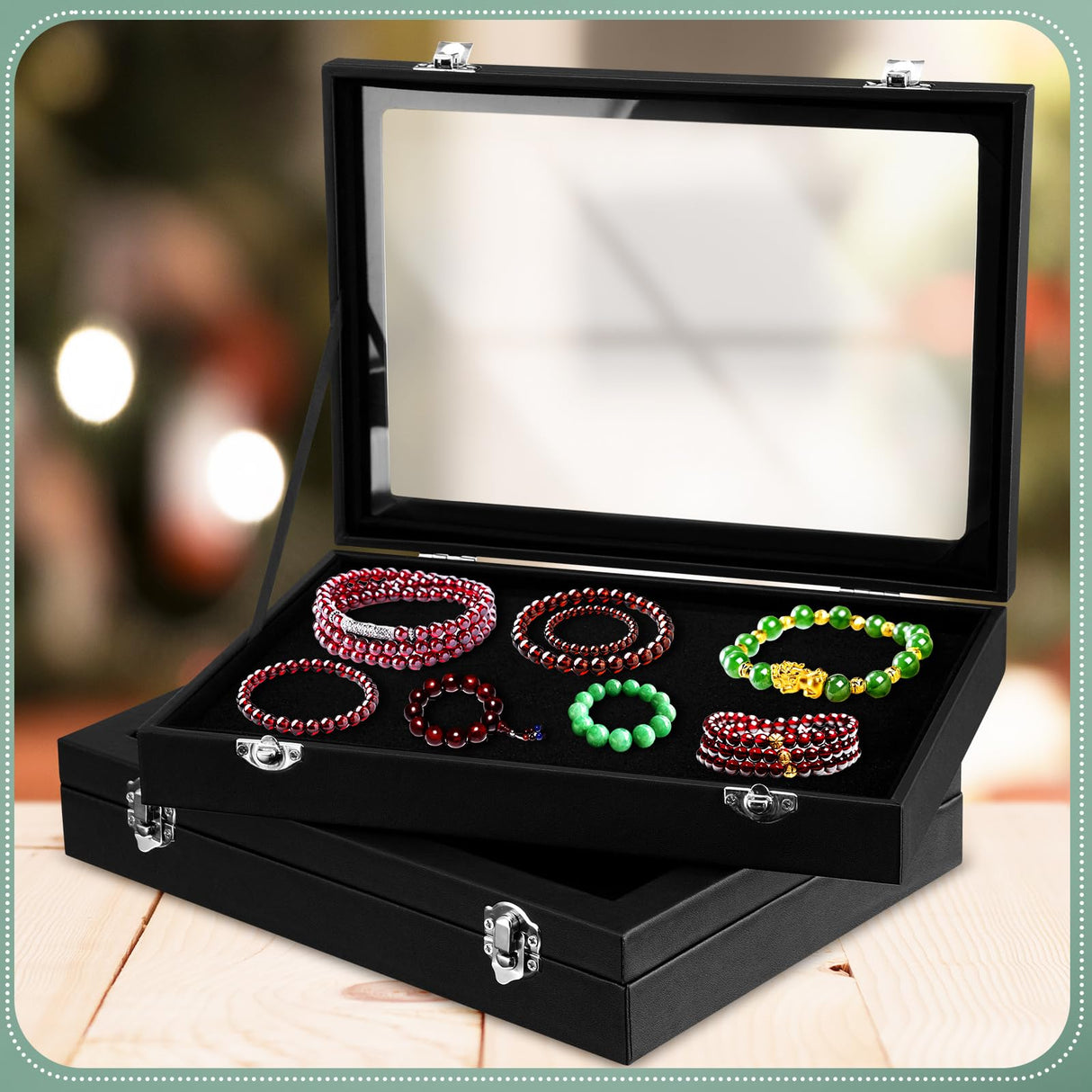 Huquary 3 Pcs Jewelry Display Cases Wooden Jewelry Box Glass Top Display Cases for Collectables with Glass Window on Top Display Case Organizer for Huquary