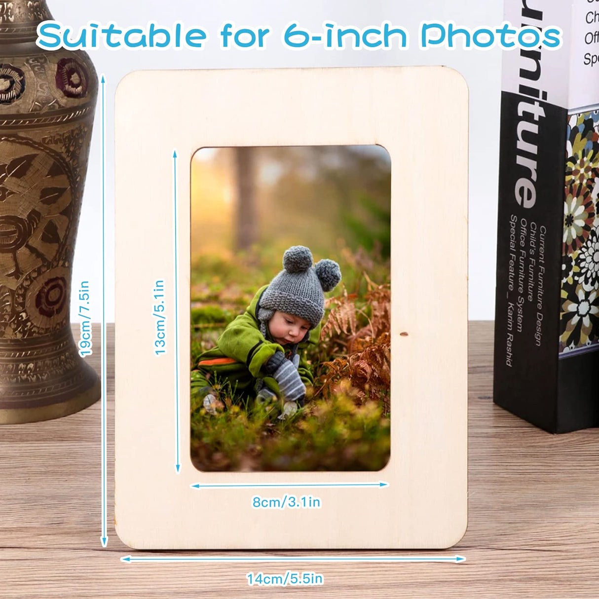 6 Pack Picture Frame Painting Craft Kit, ZYNERY 7.5 x 5.5 inch DIY Unfinished Wooden Photo Frames with Painting Tools Set, Hearts Stars Eva Sticke, ZYNERY