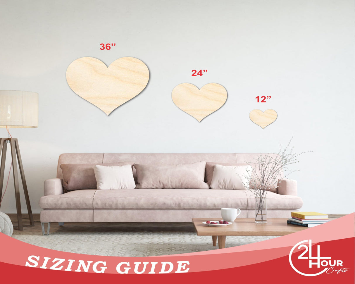 Unfinished Wood Classic Heart | Valentines Day | Weddings | Craft Cutout | Up to 24" 10" / 1/8" 24 Hour Crafts