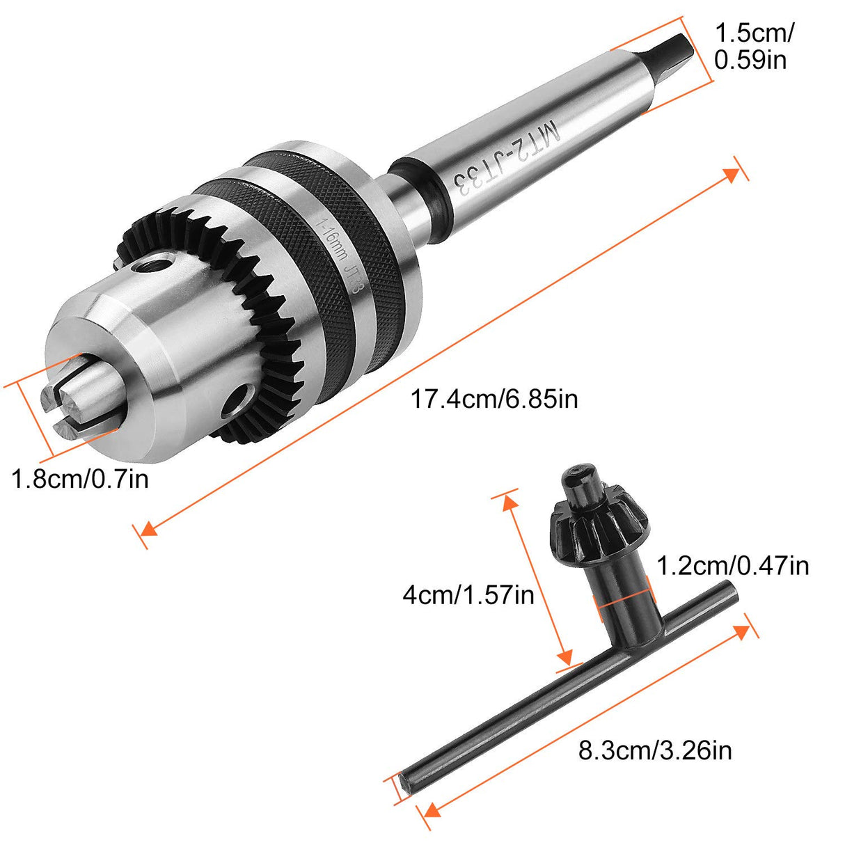 Acrux7 1/32"- 5/8" MT2 Drill Chuck for Lathe, JT33 Drill Chuck with Morse Taper 2 Arbor & Chuck Key Acrux7