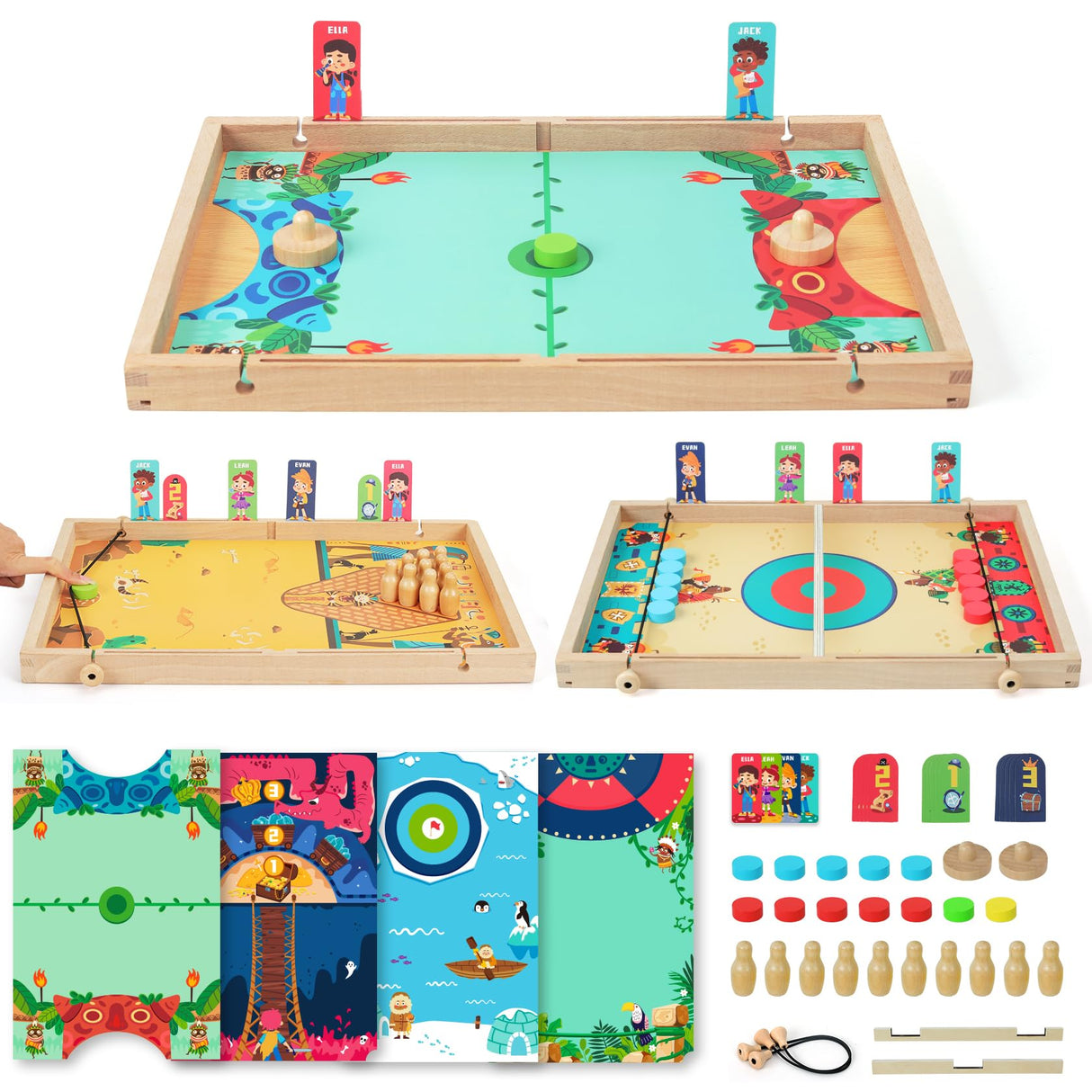 QZMTOY Large Fast Sling Puck Game Air Hocky Table Game Bowling Games -10 in 1 Family Games for Boys Girls,Teens,Adults,Wooden Hockey Board Game for QZMTOY