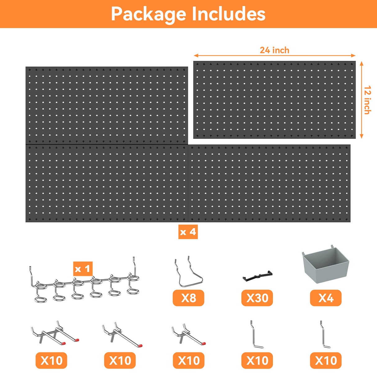 WALMANN Metal Pegboard Kit with Accessories for Wall Garage Tools Pegboard Storage System for Garage, Workbench, Shed Modular Peg Board Organizer WALMANN