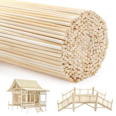 Cididu 300 Pcs Wooden Dowel Rods, 1/4 x 14 Inch Round Wooden Sticks Craft Sticks, Unfinished Natural Bamboo Sticks for Crafts Arts and DIYers